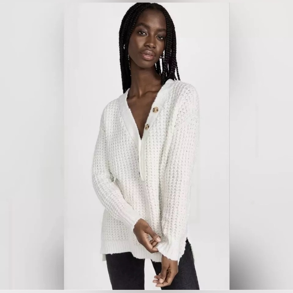 NWT Free People Whistle Thermal Henley, White, Sz XS, MSRP $148